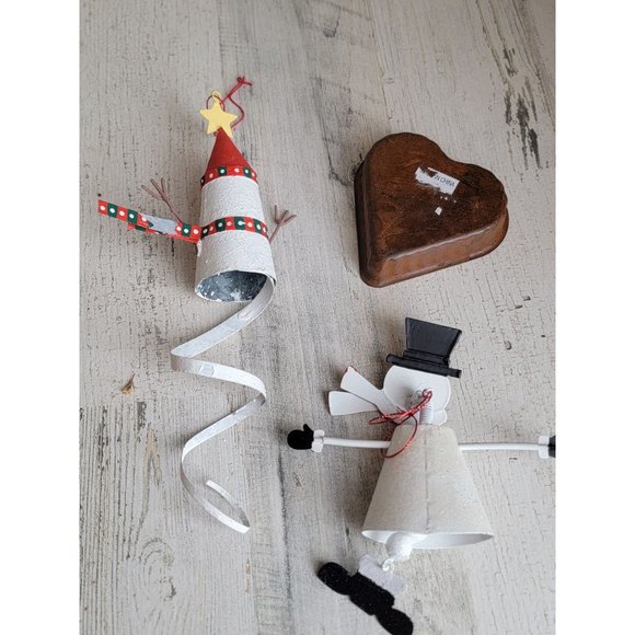 Vintage rustic Snowman Spiral heart ornament Xmas set - Picture 10 of 14